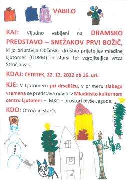 Vabilo - Snežakov prvi Božič
